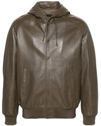 Emporio Armani - Hooded Leather Bomber Jacket - Lyst