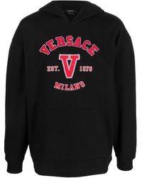 Versace - Hoodie en coton à patch logo - Lyst