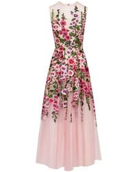 Oscar de la Renta - Floral-embroidery Tulle-panels Dress - Lyst