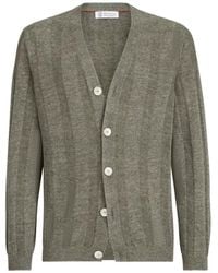 Brunello Cucinelli - Linen And Cotton Textured Rib Cardigan - Lyst