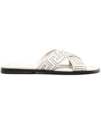 Versace - Greca-embossed Crossover-strap Sandals - Lyst