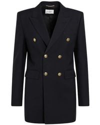 Saint Laurent - Wollen Blazer Met Dubbele Rij Knopen - Lyst