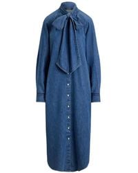 Ralph Lauren - Tie-Neck Midi Dress - Lyst