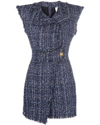 Balmain - Sleeveless Denim Tweed Dress - Lyst