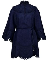 Zimmermann - Mahon Broderie Denim Mini-Jurk - Lyst