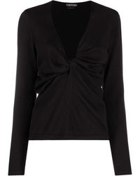 Tom Ford - Plunge-Neck Twist-Detail Knitted Top - Lyst