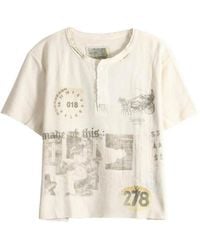 SAITOS - Graphic-Print Waffle-Knit Henley T-Shirt - Lyst