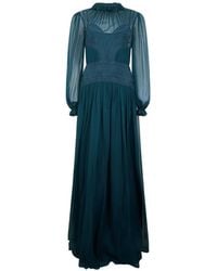 Alberta Ferretti - Crochet-Knit Ruffled-Cuff Maxi Dress - Lyst