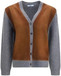 Prada - Suede-Panel Wool Cardigan - Lyst
