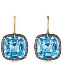 Fred Leighton - 18Kt Cushion Topaz Collet Drop Earrings - Lyst