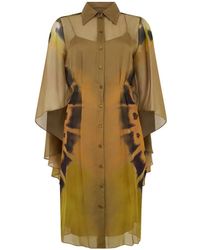Alberta Ferretti - Jurk Met Wijde Mouwen En Vlinderprint - Lyst