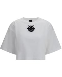 Pinko - Cropped T-Shirt With Love Birds Embroidery - Lyst