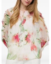 BOSS - Floral-Print Ruffled Blouse - Lyst