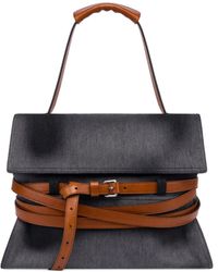 Moschino - Leather-Trimmed Denim Shoulder Bag - Lyst