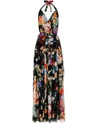Dolce & Gabbana - Abito Lungo Con Stampa A Fiori - Lyst