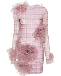 Acne Studios - Floral-appliqué Plaided Mini Dress - Lyst