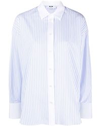 MSGM - Slogan-print Striped Cotton Shirt - Lyst