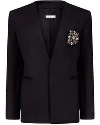 Area - Crystal-Brooch Collarless Blazer - Lyst