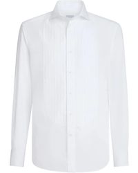 Brunello Cucinelli - Sea Island Cotton Twill Slim Fit Shirt With Point Collar And Pleated Bib - Lyst