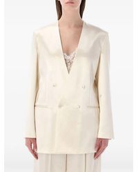 Alberta Ferretti - Double-Breasted Satin Blazer - Lyst