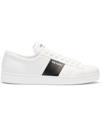 Prada - Brushed Leather And Leather Sneakers - Lyst