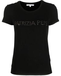 Patrizia Pepe - Rhinestone-Logo T-Shirt - Lyst