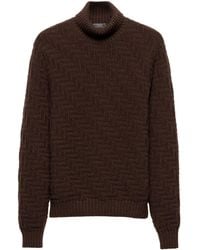 Prada - Textured Herringbone Sweater With High Neck And Ri - Lyst