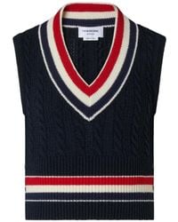 Thom Browne - Wool Cricket Rwb Stripe Baby Cable Vest - Lyst