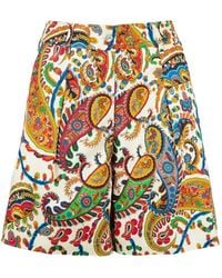 Etro - Paisley-Print Pleated Shorts - Lyst
