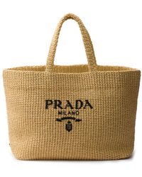 Prada - Crochet Logo-embroidered Tote Bag - Lyst