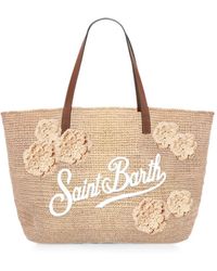 MC2 Saint Barth - Sac Porté Épaule Raffia City À Fleurs Appliquées - Lyst