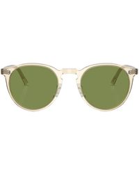 Oliver Peoples - Men's O'malley Peaked Round Sunglasses With Mineral Glass Lenses - Buff Green - Lyst