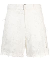 MSGM - Distressed Belted Cotton Shorts - Lyst