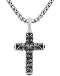 David Yurman - Sterling Chevron Cross Diamond Pendant (47Mm) - Lyst