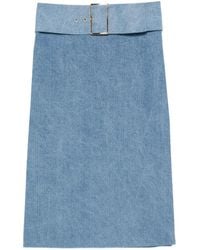 ROWEN ROSE - Belted Denim Midi Skirt - Lyst