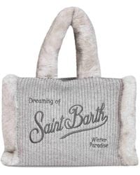 MC2 Saint Barth - Colette Ribbed Faux Shearling Handbag With Logo Embroidery - Lyst