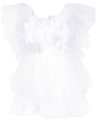 Loulou Floral Appliqué Tulle Mini Dress - White
