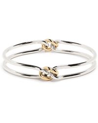 MAOR - 18kt Yellow Gold And Silver Unity Curb 3mm Bangle Bracelet - Lyst