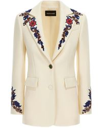 Roberto Cavalli - Blazer Con Ricamo A Fiori - Lyst