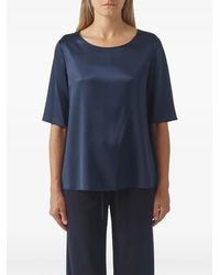 Max Mara - Silk-Blend Blouse With Crew Neck And Short Sleeves - Lyst