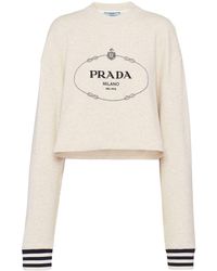 Prada - Logo-embroidered Cotton Fleece Sweatshirt - Lyst