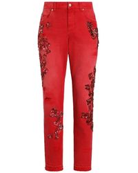 Dolce & Gabbana - Denim Trousers With Crystals - Lyst