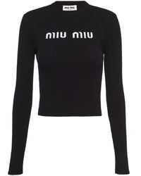 Miu Miu - Logo-intarsia Cropped Jumper - Lyst