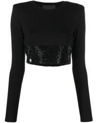 Philipp Plein - Crystal-embellished Cropped Long-sleeved Top - Lyst