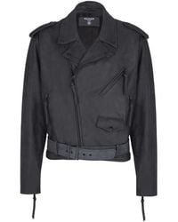 Balmain - Belted Leather Biker Jacket - Lyst