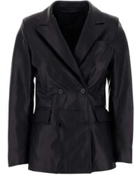 SANTORO - Double-Breasted Leather Blazer - Lyst