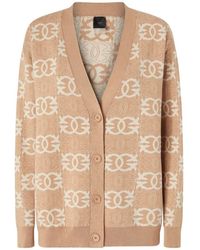 Pinko - Half Breed Geometric Pattern V-Neck Viscose-Blend Cardigan - Lyst