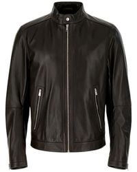 BOSS - Zip-Up Leather Jacket - Lyst