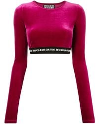 Versace Jeans Couture - Logo-Waistband Cropped Velvet Top - Lyst