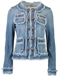 Maison Common - Fringed-trim Denim Jacket - Lyst